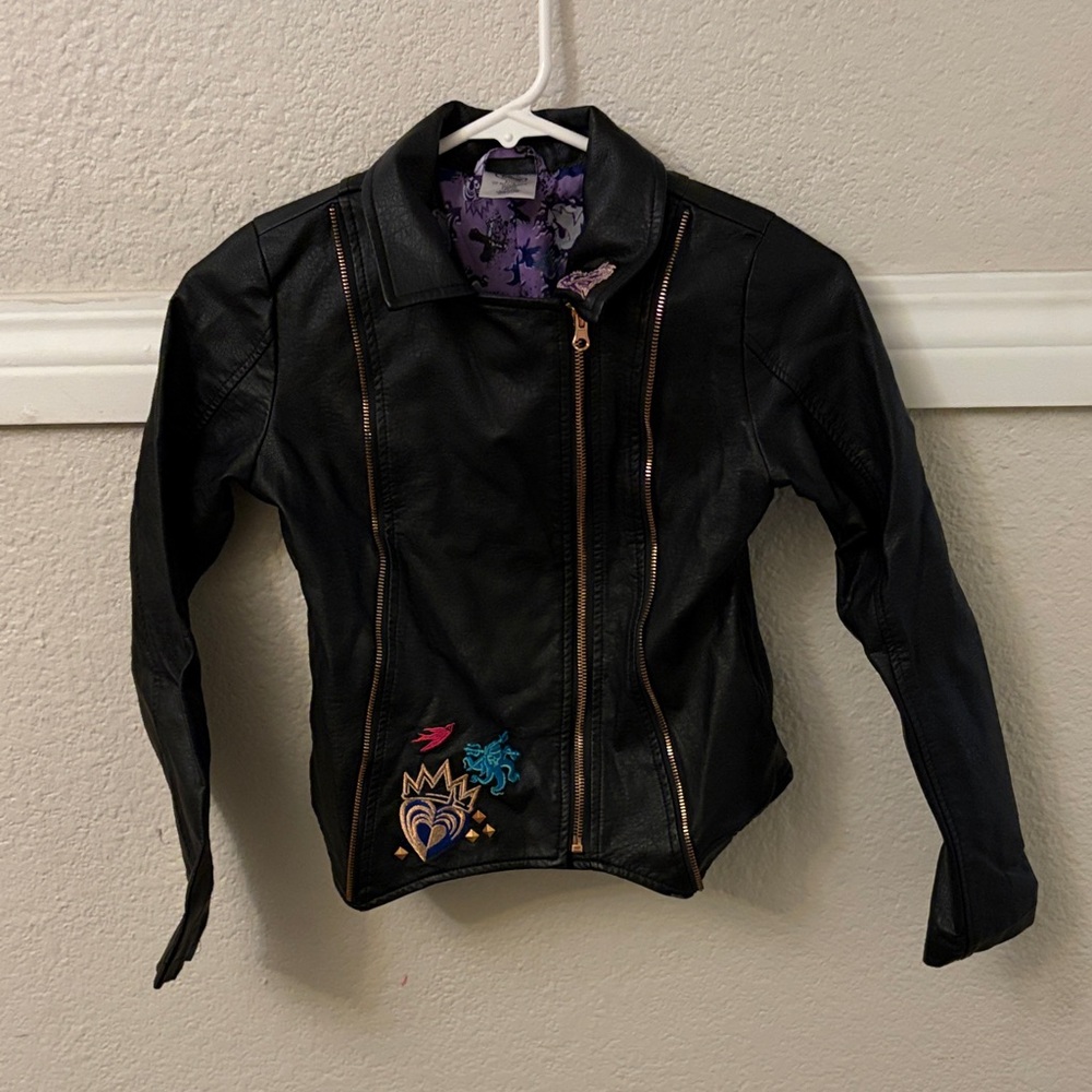 Disney Black Leather Jacket with Embroidered Accents